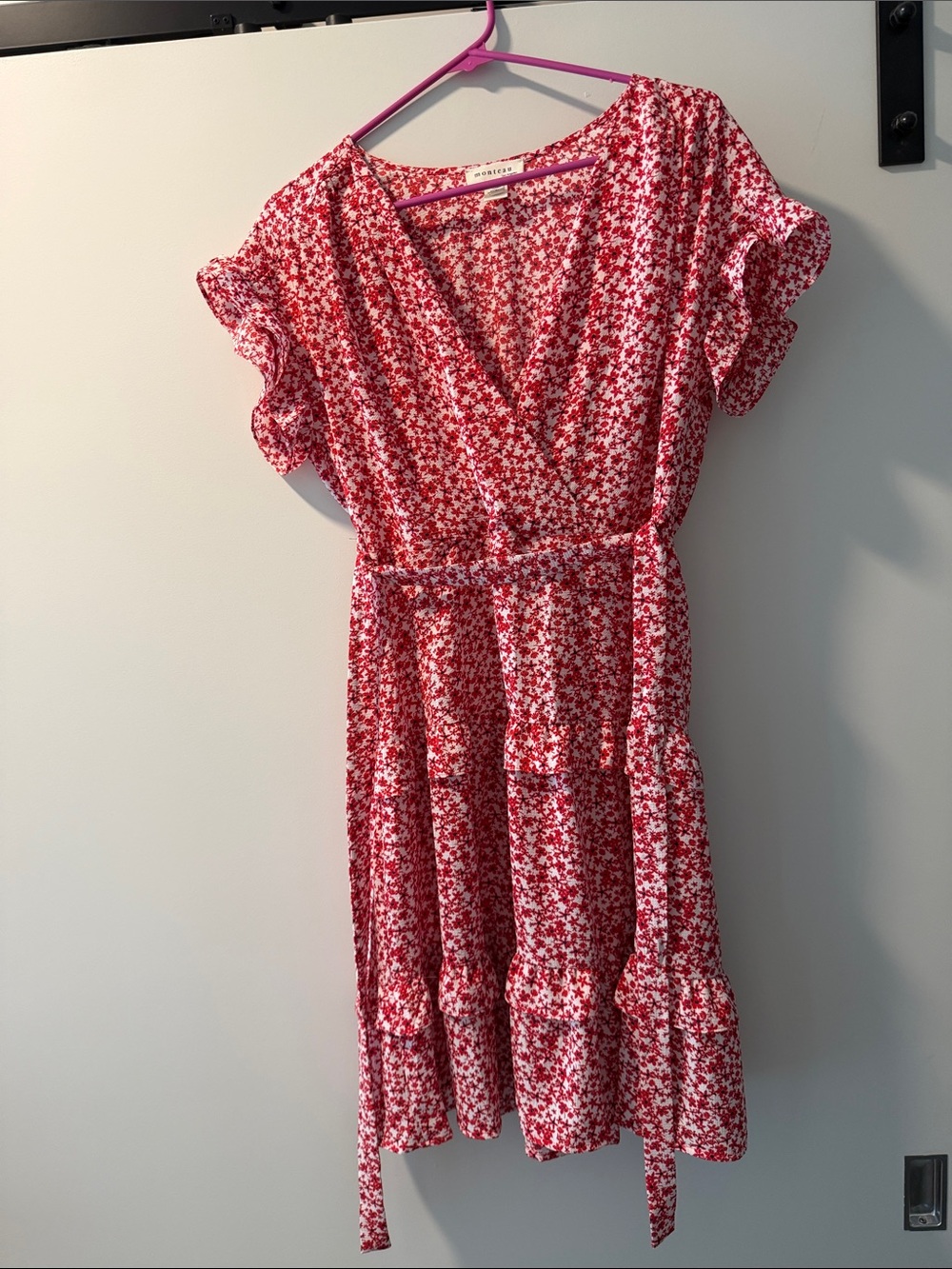 Red Floral Wrap Mini Dress with Tie Waist